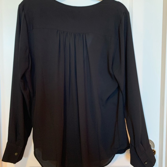 Black Deep V Popover Blouse Long Sleeves - Picture 2 of 8